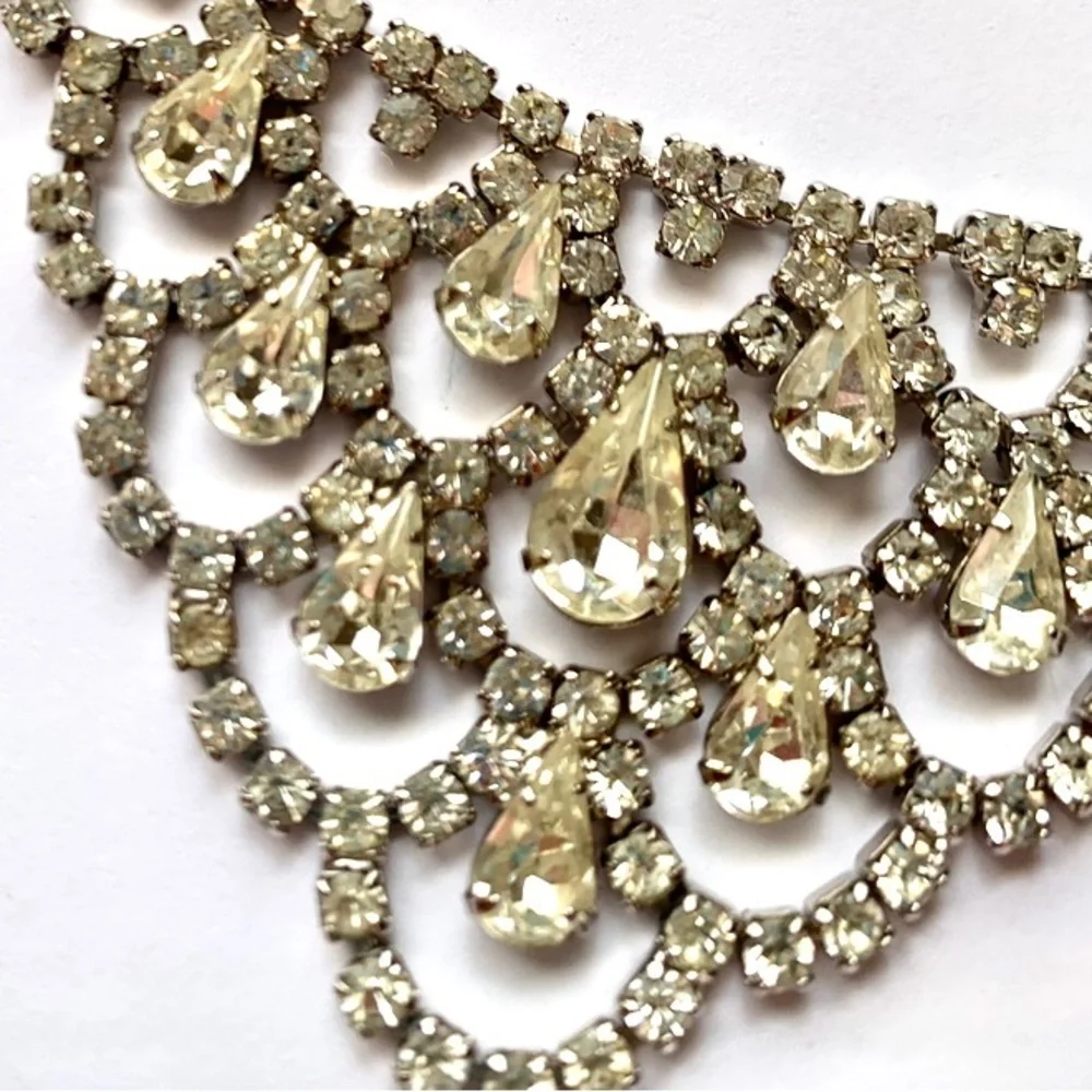 VTG Orignal by Robert Crystal Rhinestone Bib Choker  Necklace Rhodium Rare - Picture 9 of 11